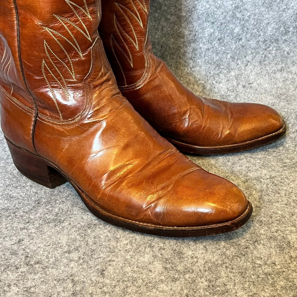 Vtg Lucchese San Antonio Cowboy Boots Mens 10D Shrunken Shoulder Leather Brown - Picture 15 of 16